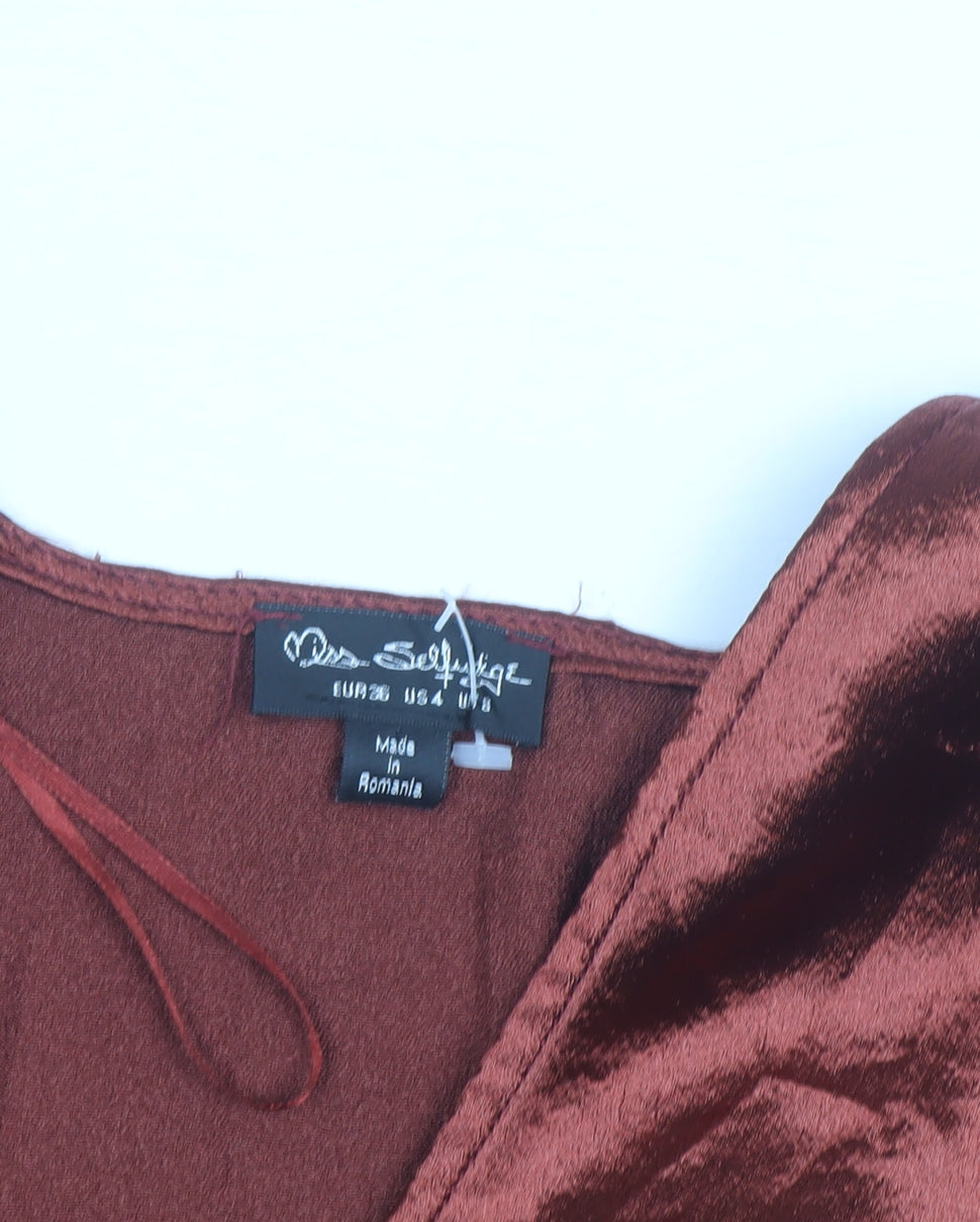 Miss Selfridge Womens Brown Velvet Wrap Blouse Size 8