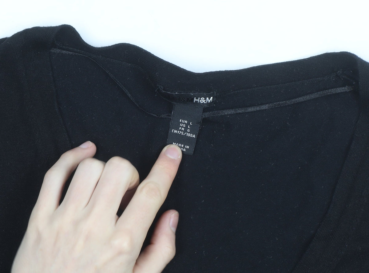 H&M Women's Black Cotton Knit Button V-Neck Tunic Blouse Size L