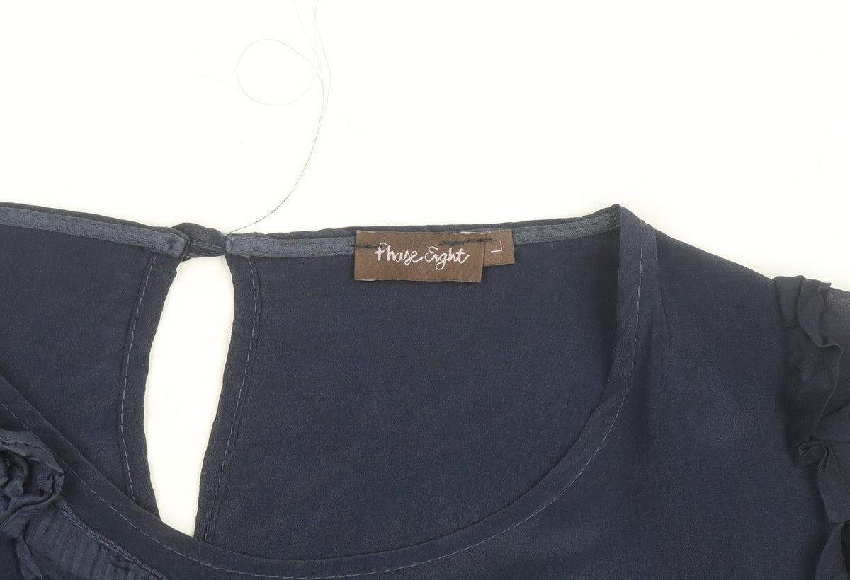 Phase Eight Women's Blue Silk Cotton Ruffle Tunic Blouse Size 12