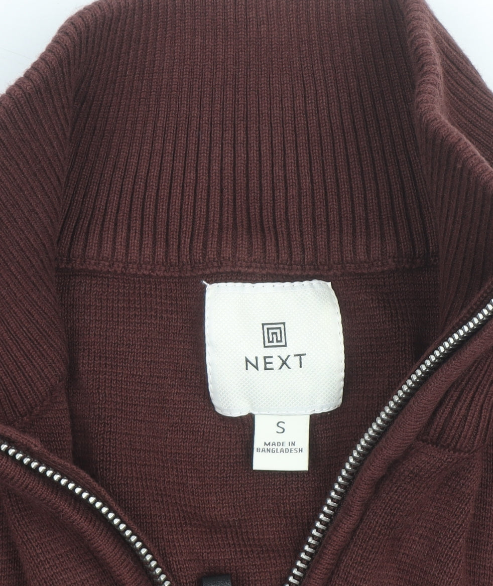 Next Men's Brown 1/4 Zip Cotton Knit Jacket Size S Regular