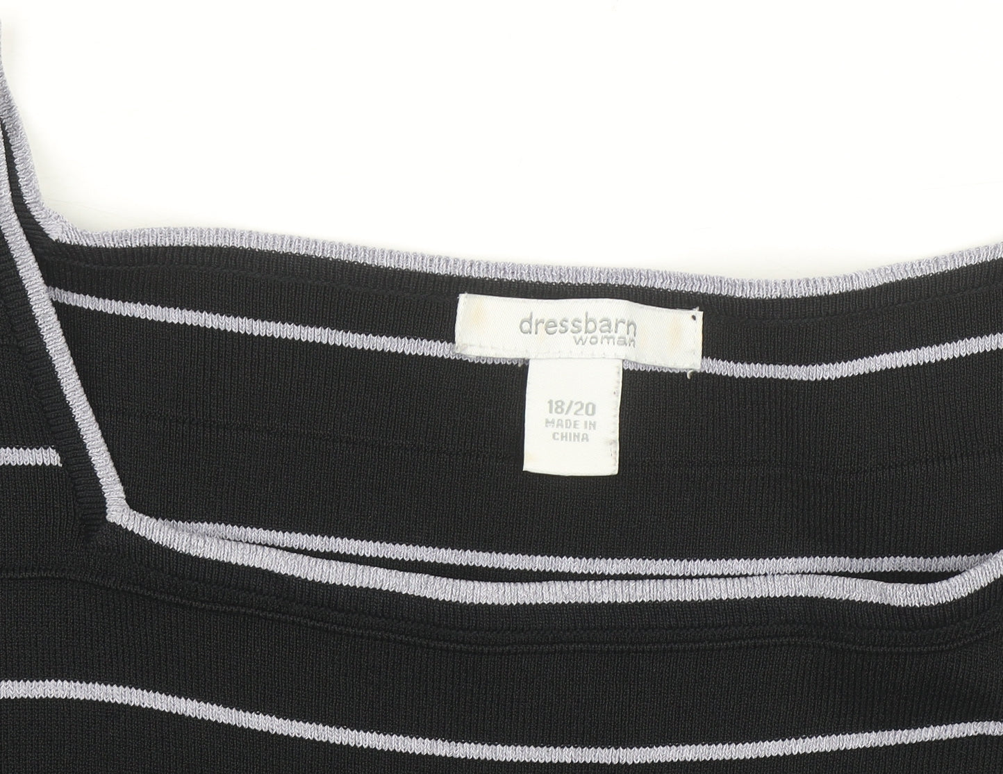 Dressbarn Women Black Striped Boat Neck 3/4 Sleeve Knit Top Size 18 Plus