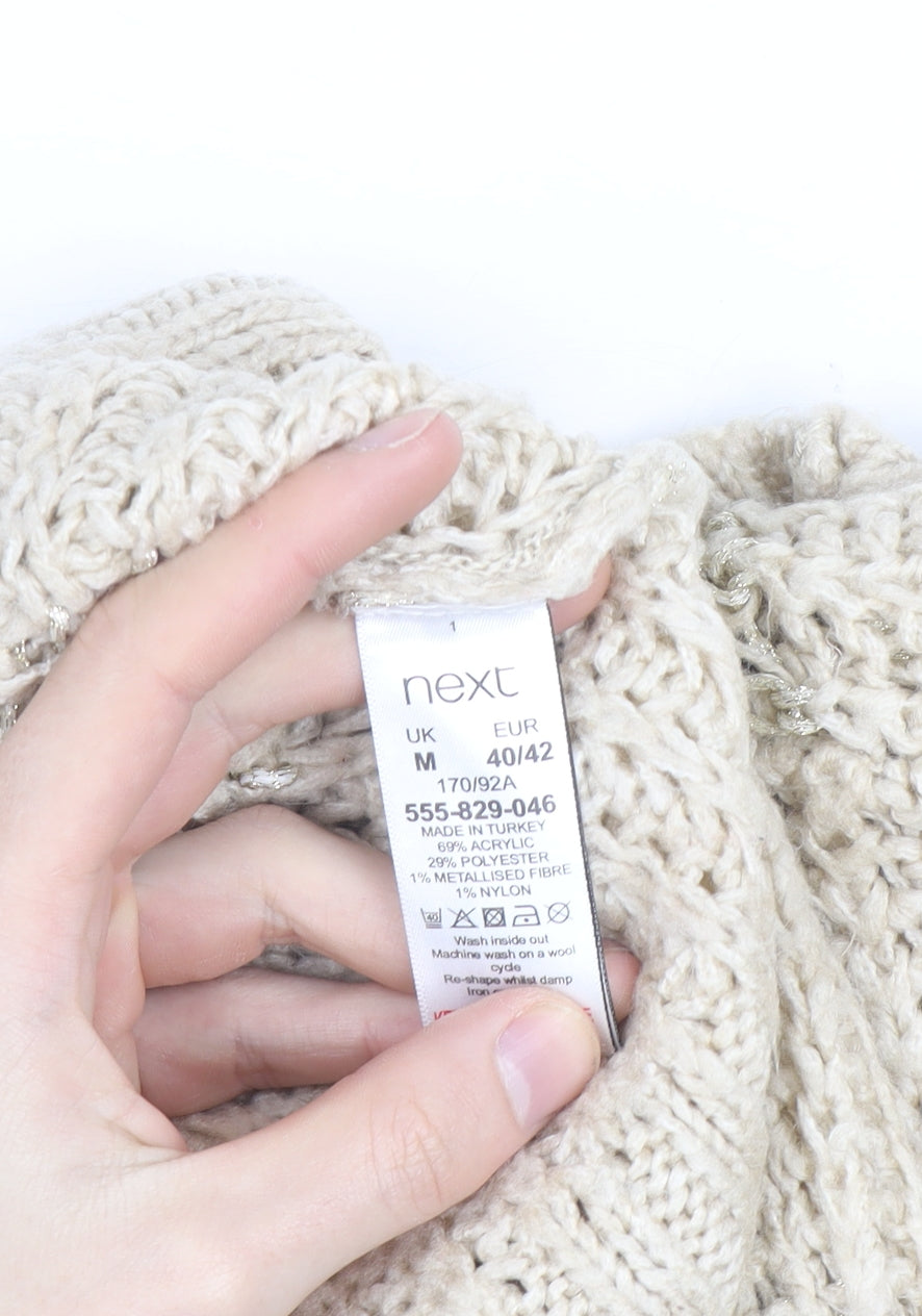 Next Women Beige Chunky Knit Crew Neck Pullover Jumper M
