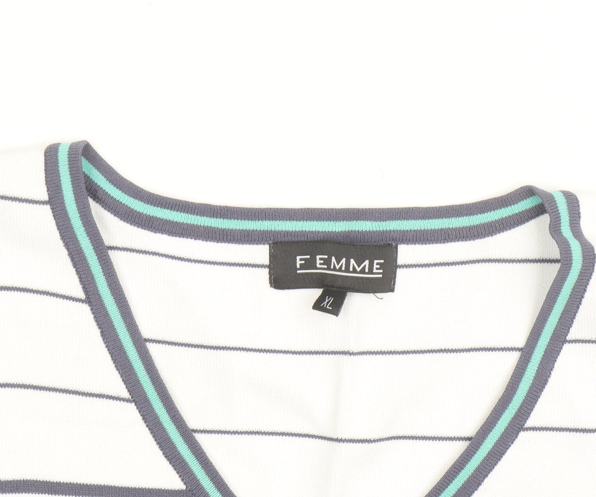 Femme Women’s White Striped V-Neck Tank Top Size XL