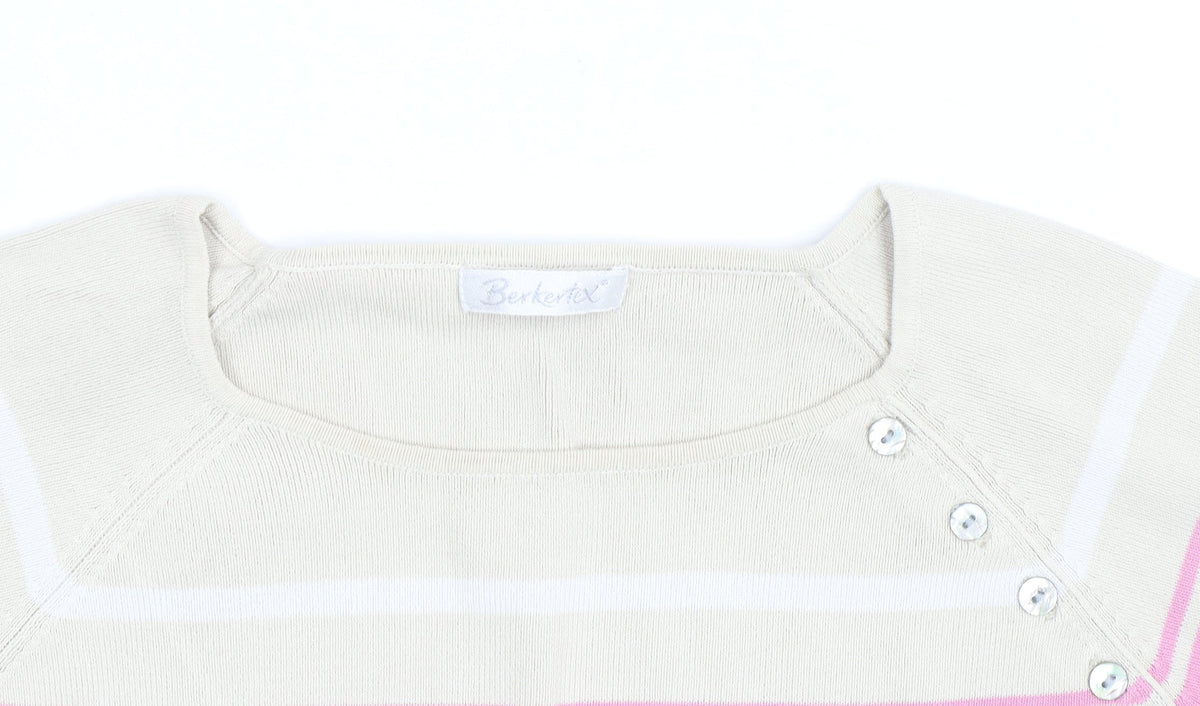 Berkertex Women’s Multicoloured Striped Knit Short Sleeve Top Size 16