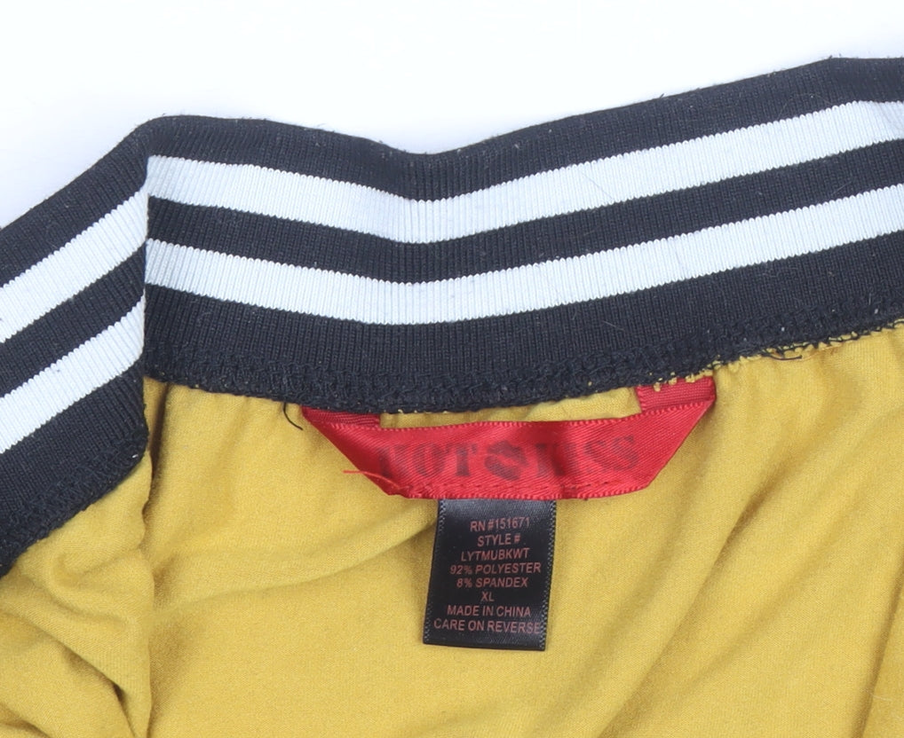 Hot Kiss Womens Yellow Colourblock Cropped Zip T-Shirt Top XL