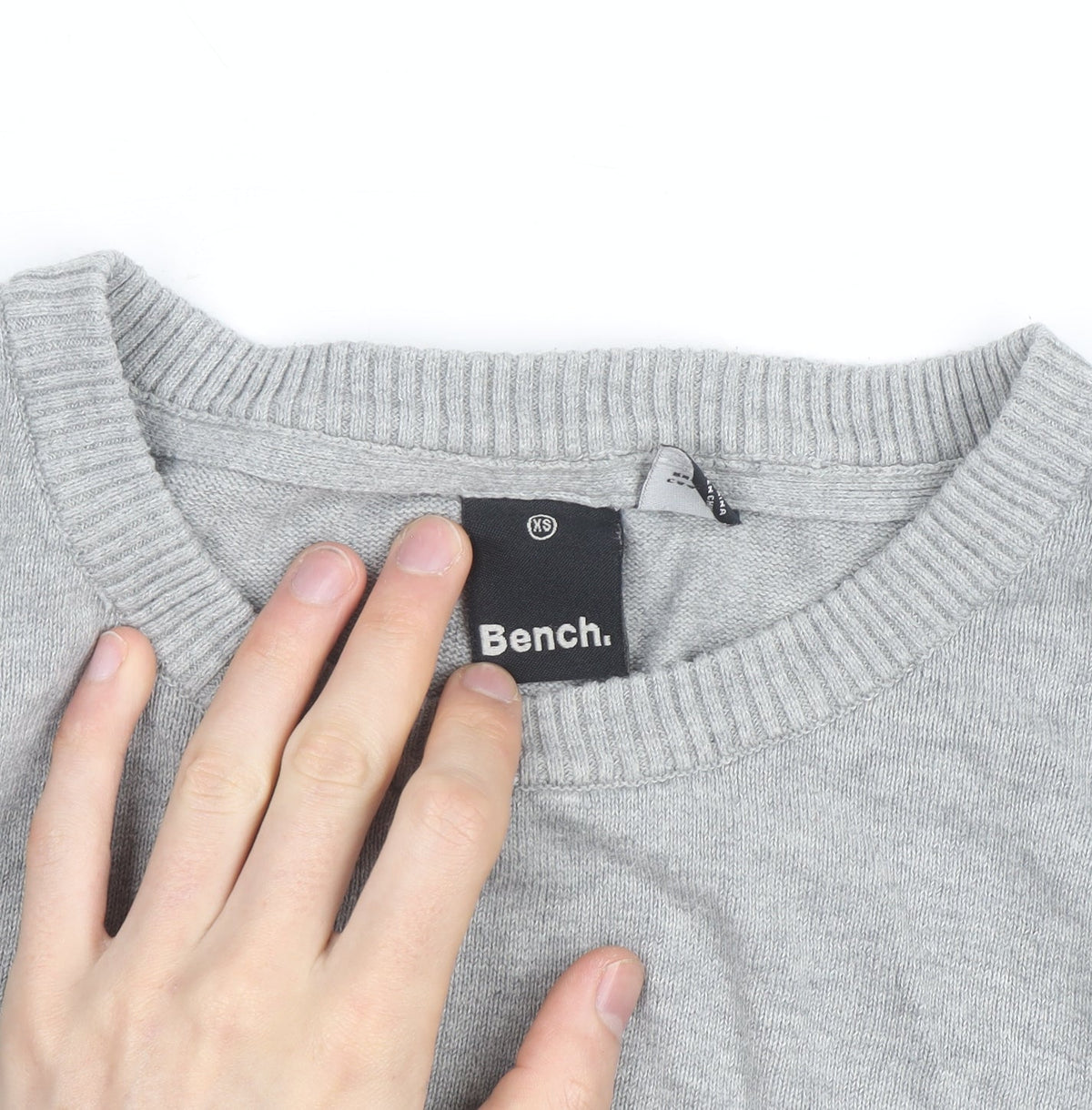 Bench Men's Grey Red Blue Colour Block Cotton Pullover Jumper XS
