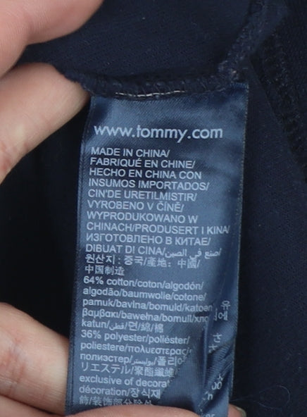 Tommy Hilfiger Womens Navy Blue Sweatshirt L Cotton Blend Crew Neck