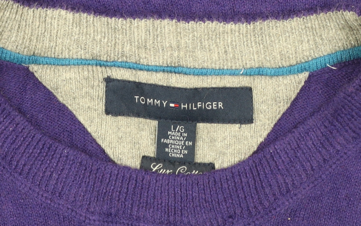 Tommy Hilfiger Men's Purple Cotton Crew Neck Pullover Jumper L