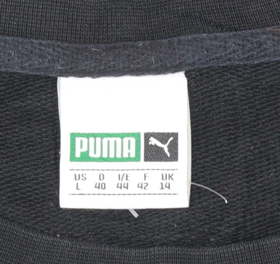 Puma Womens Black Sequin Logo Pullover Sweatshirt Size L UK 14