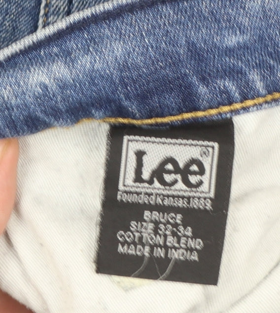 Lee Men's Blue 33x34 Straight Leg Denim Jeans Bruce Regular Fit