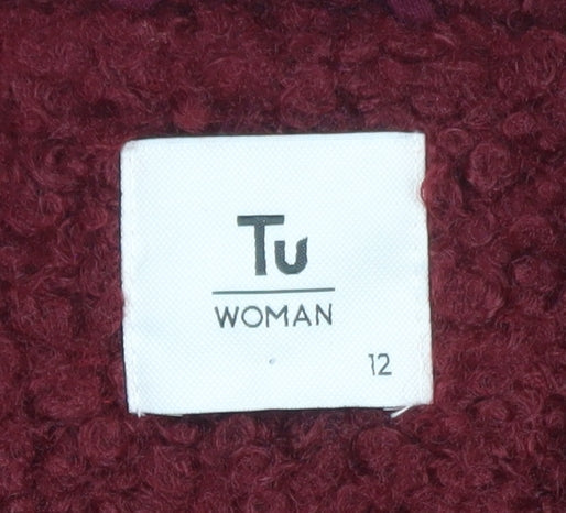 Tu Women Red Mid-Length Textured Button Coat Size 12