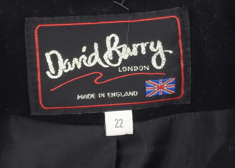 David Barry Men's Black Wool Blend Overcoat Size 44 Regular Fit