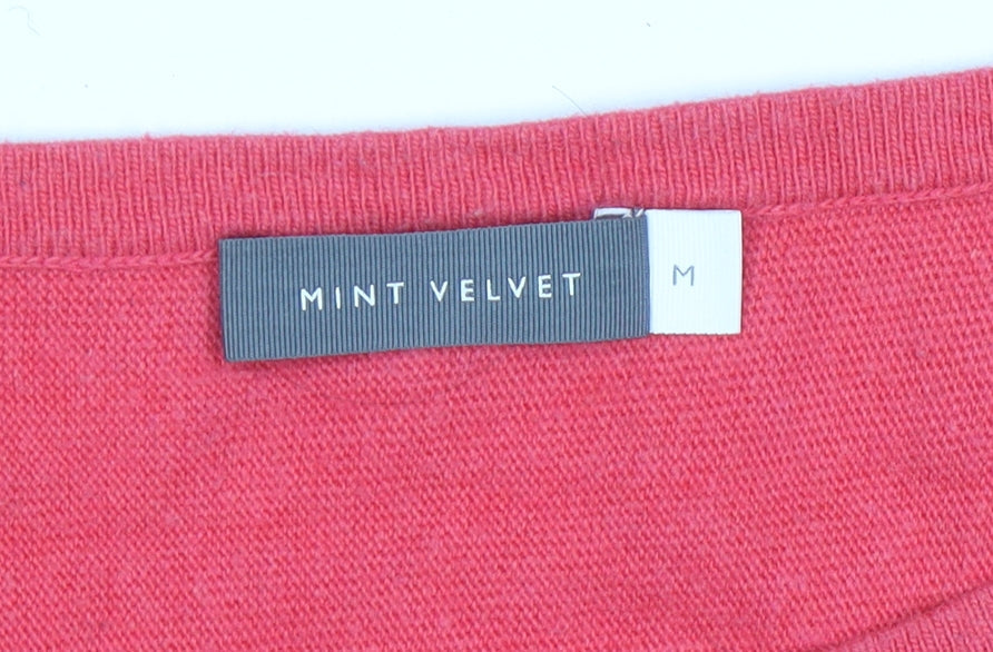Mint Velvet Women's Pink Medium Boat Neck Jumper with Zip Detail