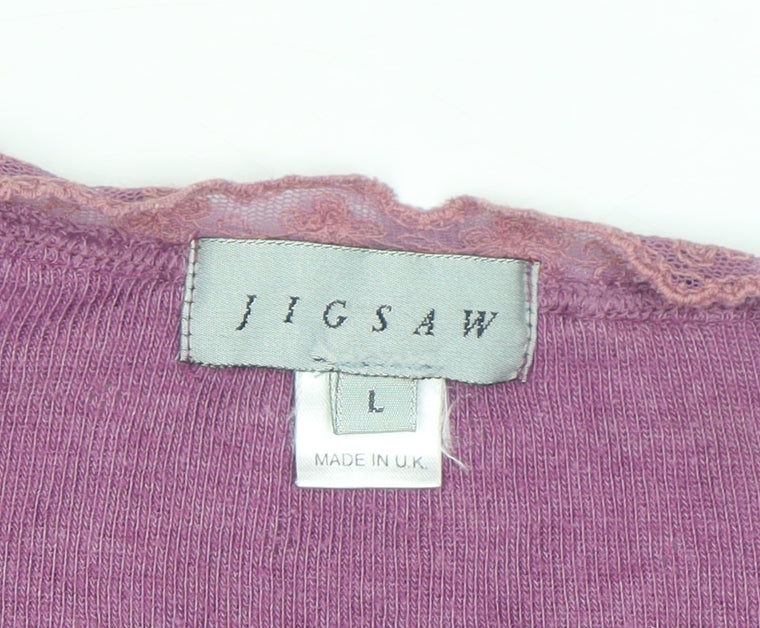Jigsaw Women Purple Ruffle Trim V-Neck Cardigan Size L