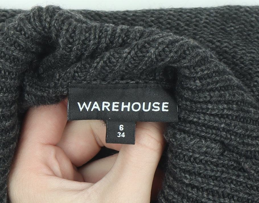 Warehouse Women’s Grey Roll Neck Cable Knit Wool Jumper UK 6