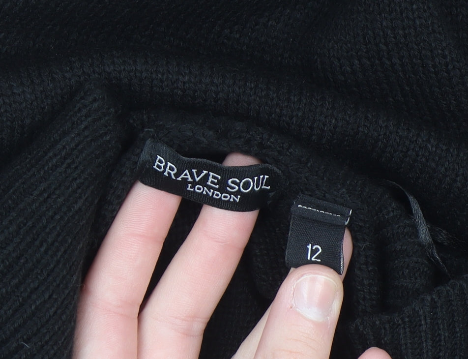 Brave Soul Women’s Black Roll Neck Tunic Jumper Size 12