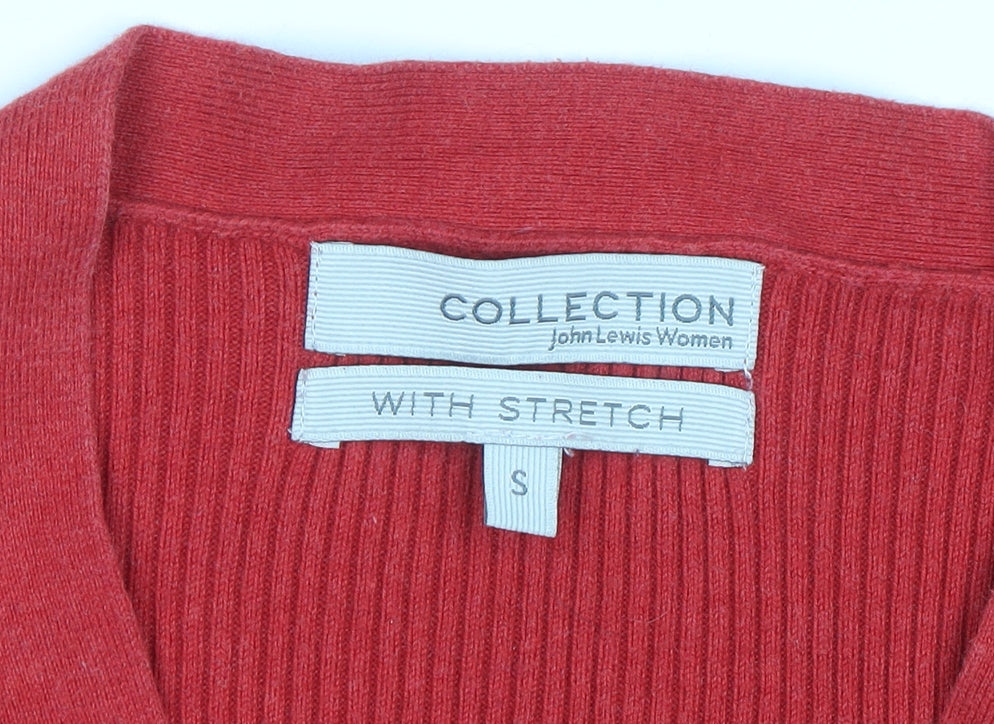 John Lewis Women Red V-Neck 3/4 Sleeve Cotton Knit Cardigan S