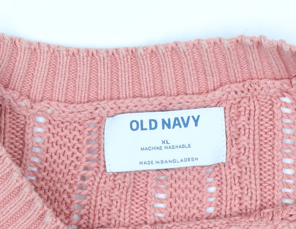 Old Navy Women Pink Open-Knit Cotton Pullover Jumper XL