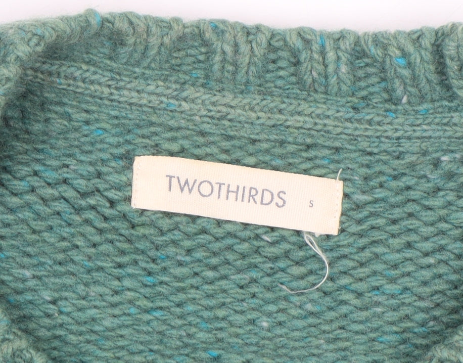 TWOTHIRDS Men’s Green Wool Crew Neck Chunky Knit Jumper Size S