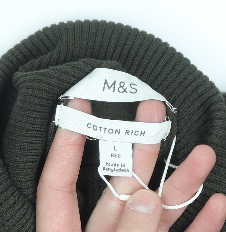 Marks and Spencer Men’s Green Roll Neck Cotton Jumper Size L Regular