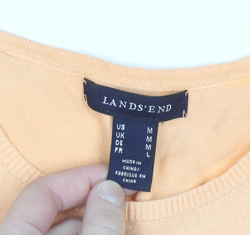 Lands' End Women's Orange Cotton Short Sleeve Crew Neck Jumper M