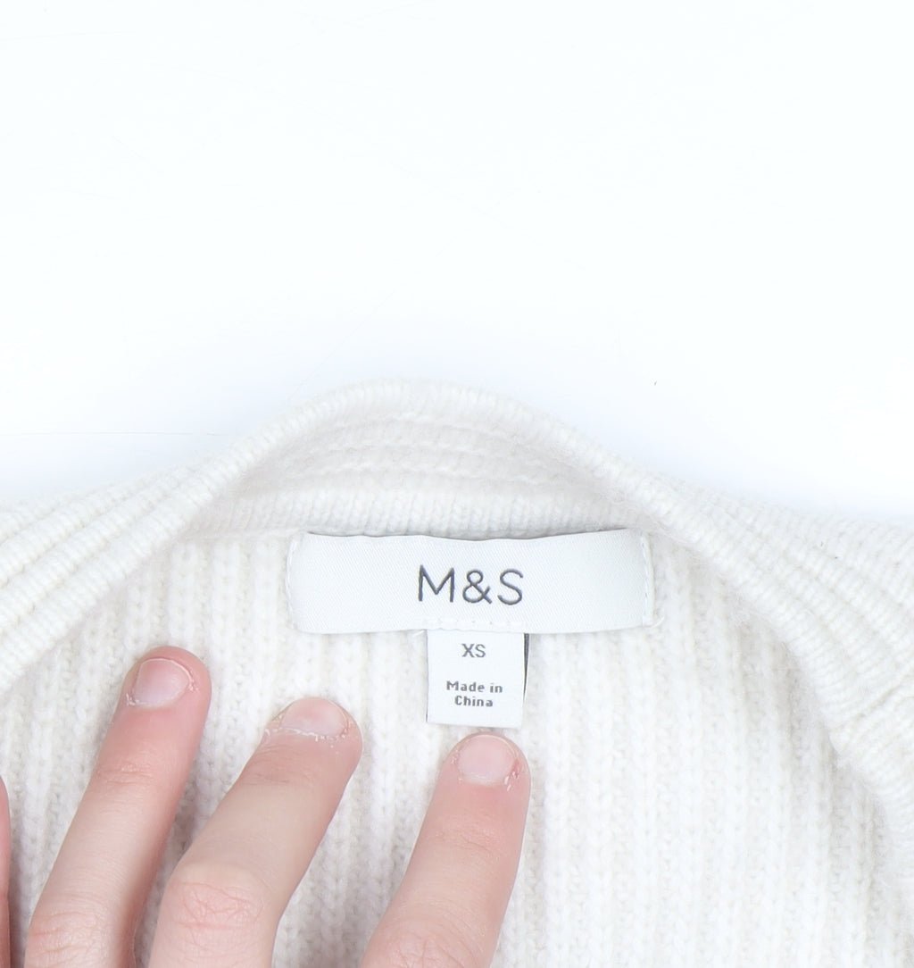 Marks & Spencer Women Ivory Long Sleeve Knit Cardigan XS