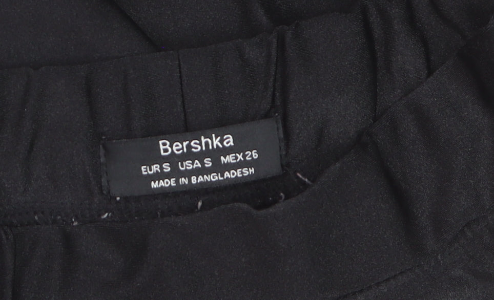 Bershka Womens Black S Mid Rise Stretch Jersey Leggings