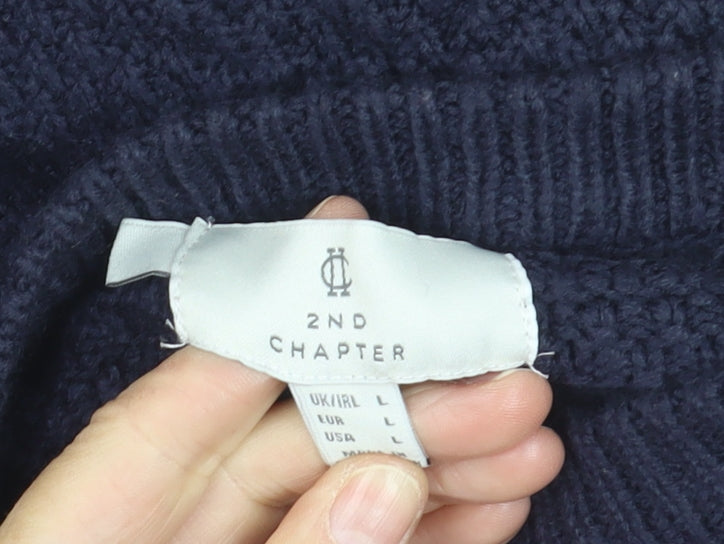 2nd Chapter Men's Blue Acrylic Crew Neck Cable Knit Jumper Size L