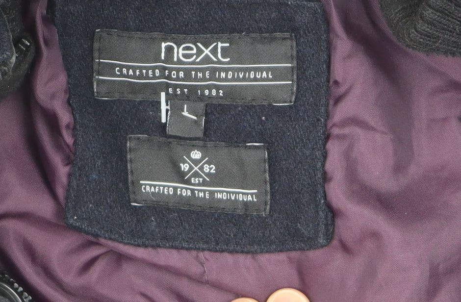 Next Men's Blue Wool Blend Hooded Parka Coat L Regular Fit