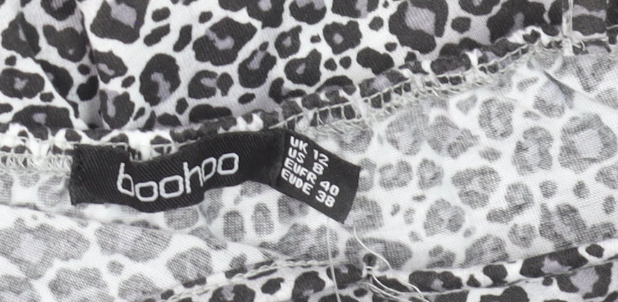 Boohoo Women Black Leopard Print Slip Dress Size 12