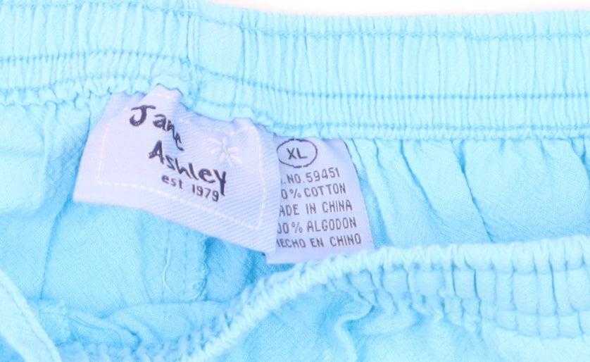 Jane Ashley Women’s Blue Cotton Capri Trousers XL with Embroidery