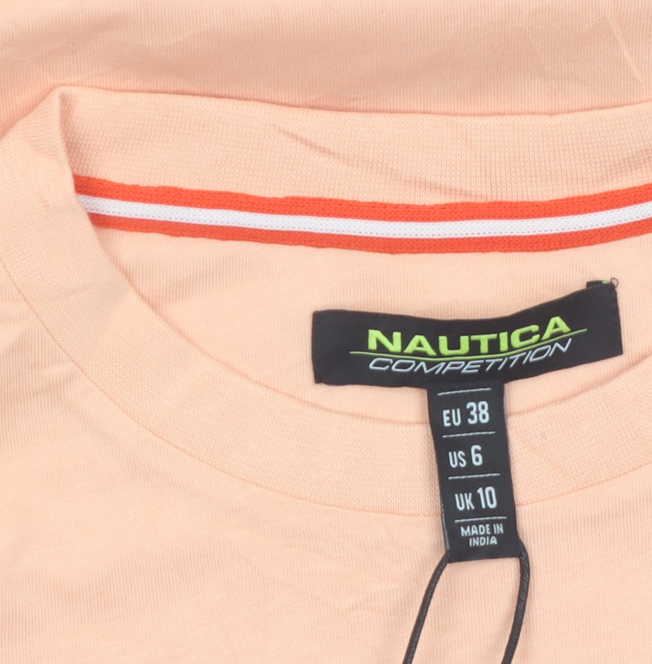 Nautica Women Orange Regular Fit Cotton Short Sleeve T-Shirt UK 10