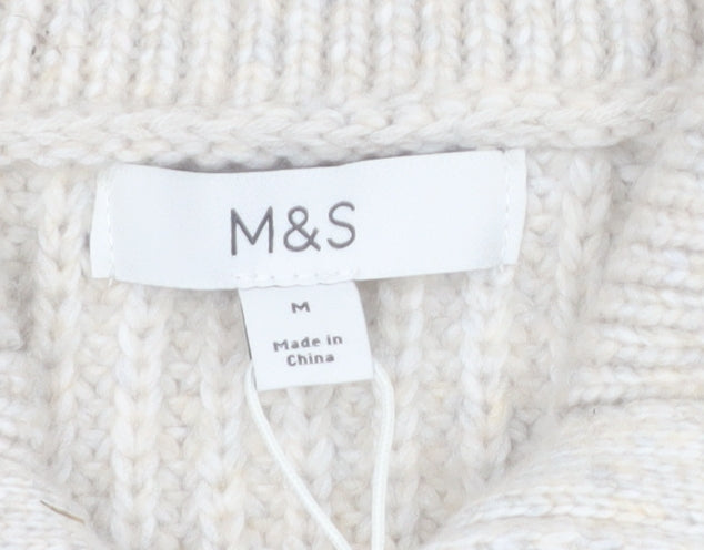 Marks and Spencer Women’s Beige Collared Full Zip Chunky Knit Jumper M