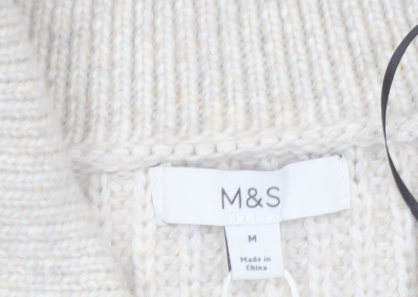 Marks and Spencer Women Beige Collared Full Zip Knit Jumper M