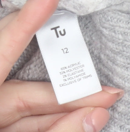 Tu Womens Grey Penguin Christmas Pullover Jumper Size 12