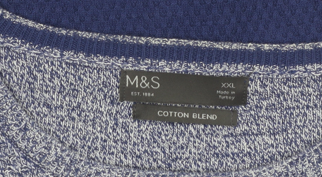 Marks & Spencer Men's Blue 2XL Cotton Blend Crew Neck Jumper