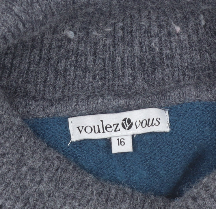 Voulez Vous Women’s Blue Stripe Roll Neck Jumper Size 16