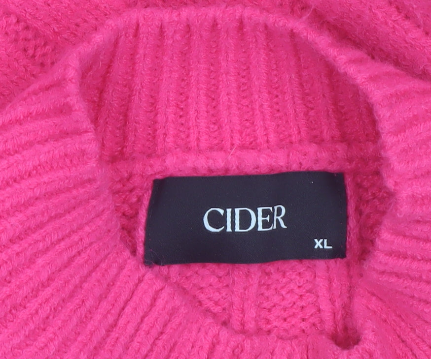 Cider Women's Pink Cable-Knit Mock Neck Pullover Jumper XL