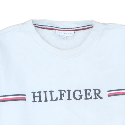 Tommy Hilfiger Women White Small Sweatshirt Crew Neck Logo Cotton