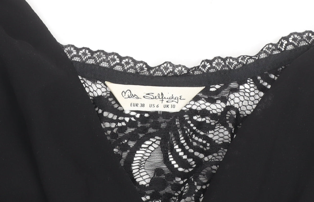Miss Selfridge Black Lace V-Neck Chiffon Playsuit Women Size 10