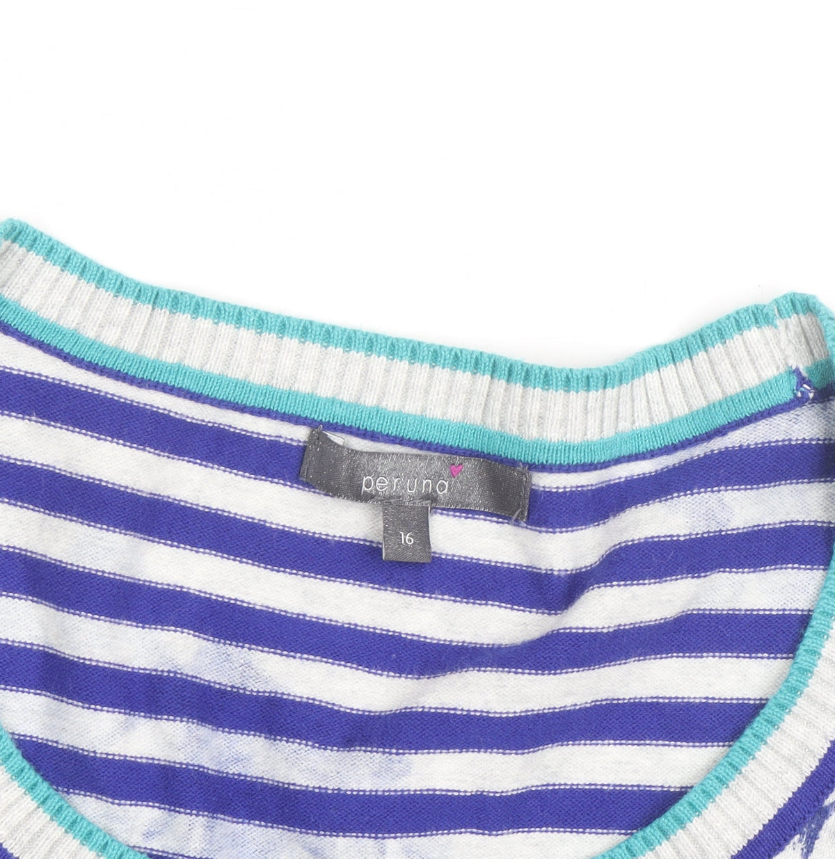 Marks & Spencer Per Una Women's Blue Floral Striped Jumper Size 16