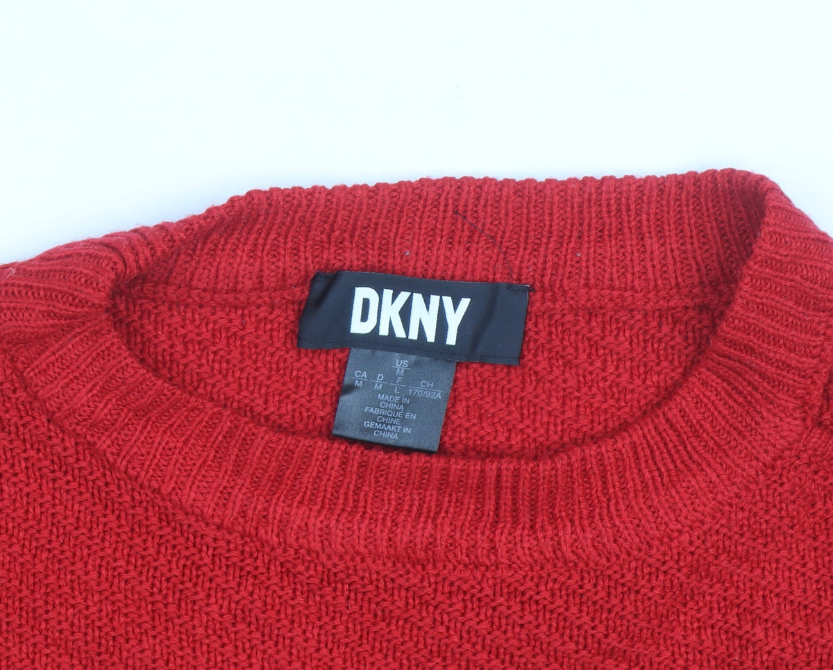 DKNY Womens Red Wool Blend Crew Neck Long Sleeve Jumper M