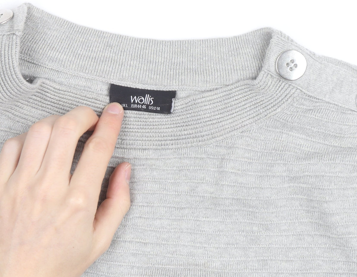 Wallis Women Grey L Lightweight Button Shoulder Knit Jumper