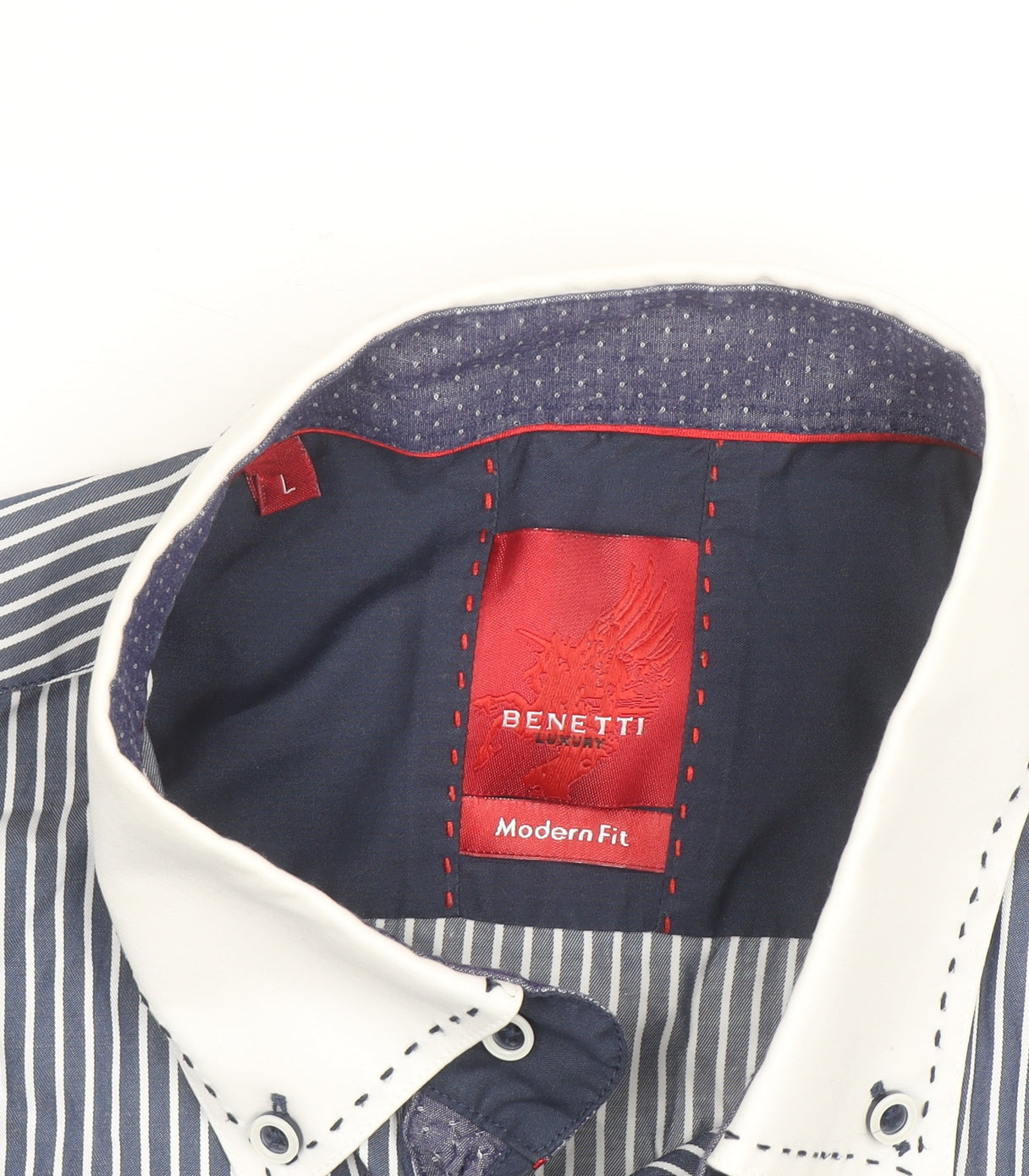 Benetti Men's Blue Striped Long Sleeve Dress Shirt L Regular Fit
