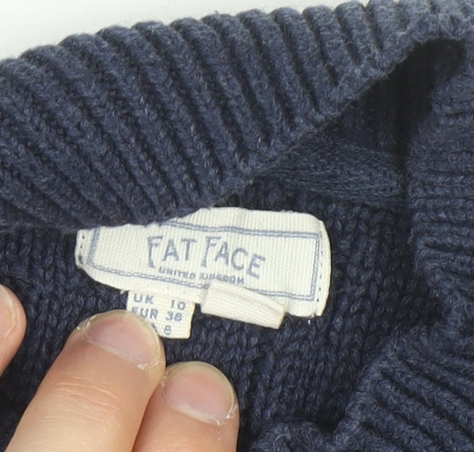 FatFace Women's Blue Cotton Cable-Knit Mock Neck Jumper Size 10