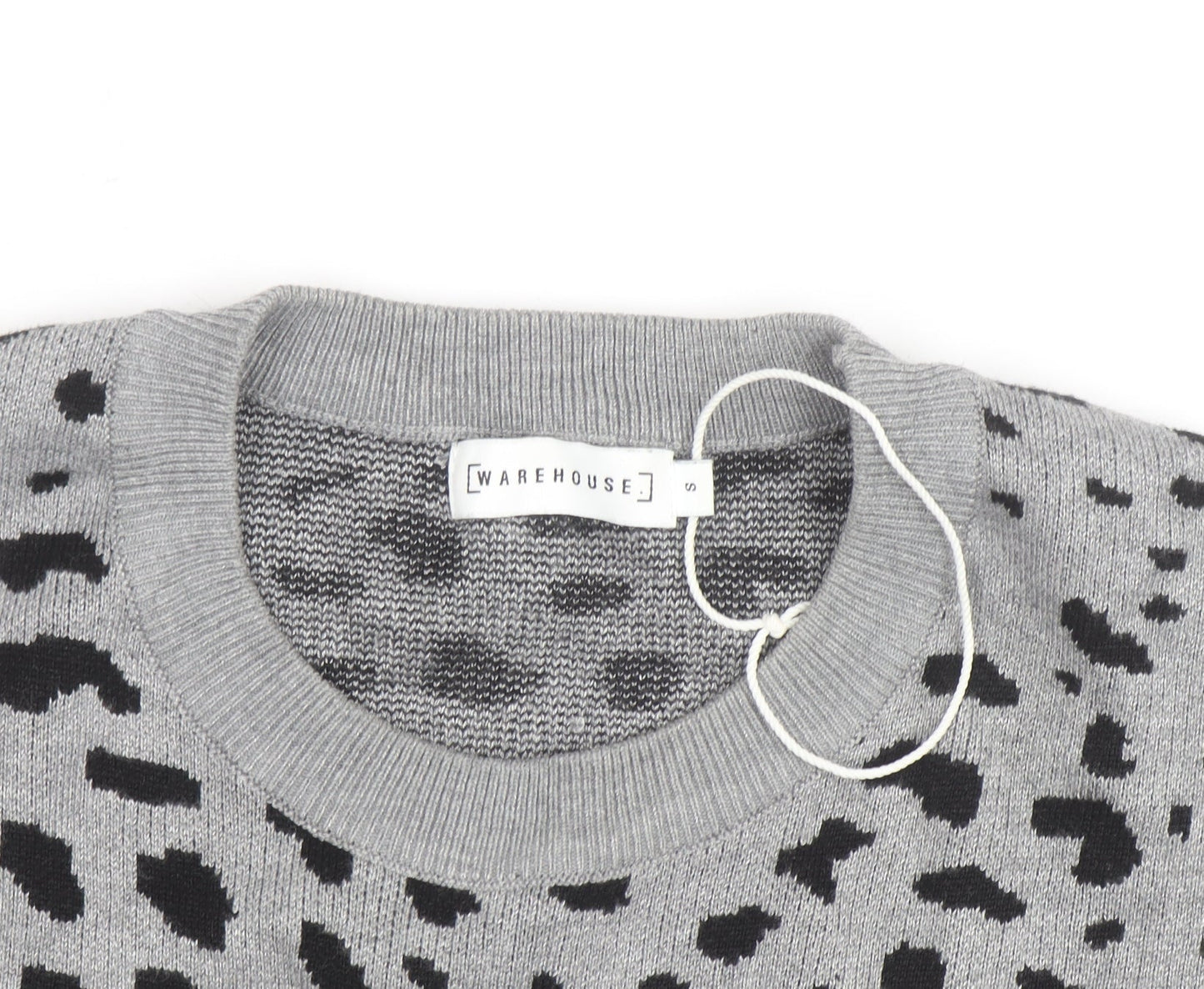 Warehouse Women’s Grey Animal Print Crew Neck Jumper Size S