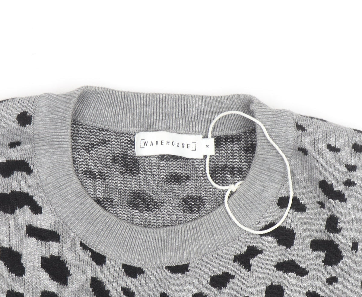 Warehouse Women’s Grey Animal Print Crew Neck Jumper Size S