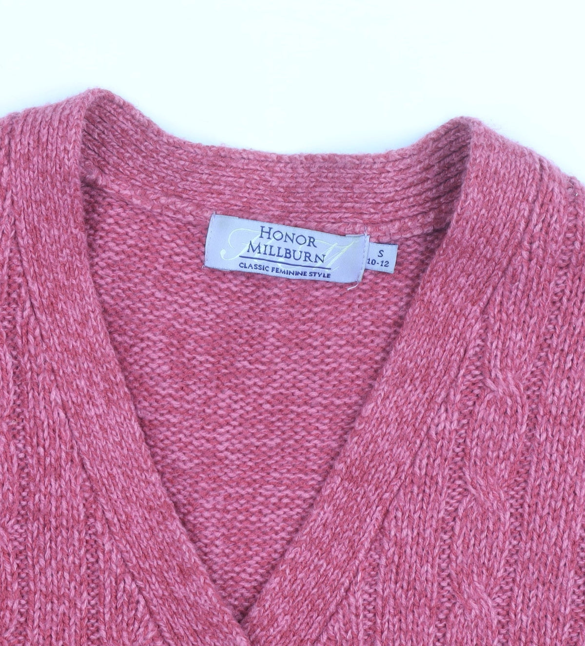 Honor Millburn Women's Pink Cable Knit V-Neck Cardigan M