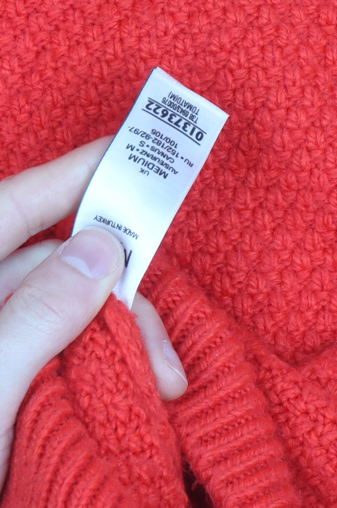 Marks & Spencer Women Red Roll Neck Cable Knit Jumper Medium