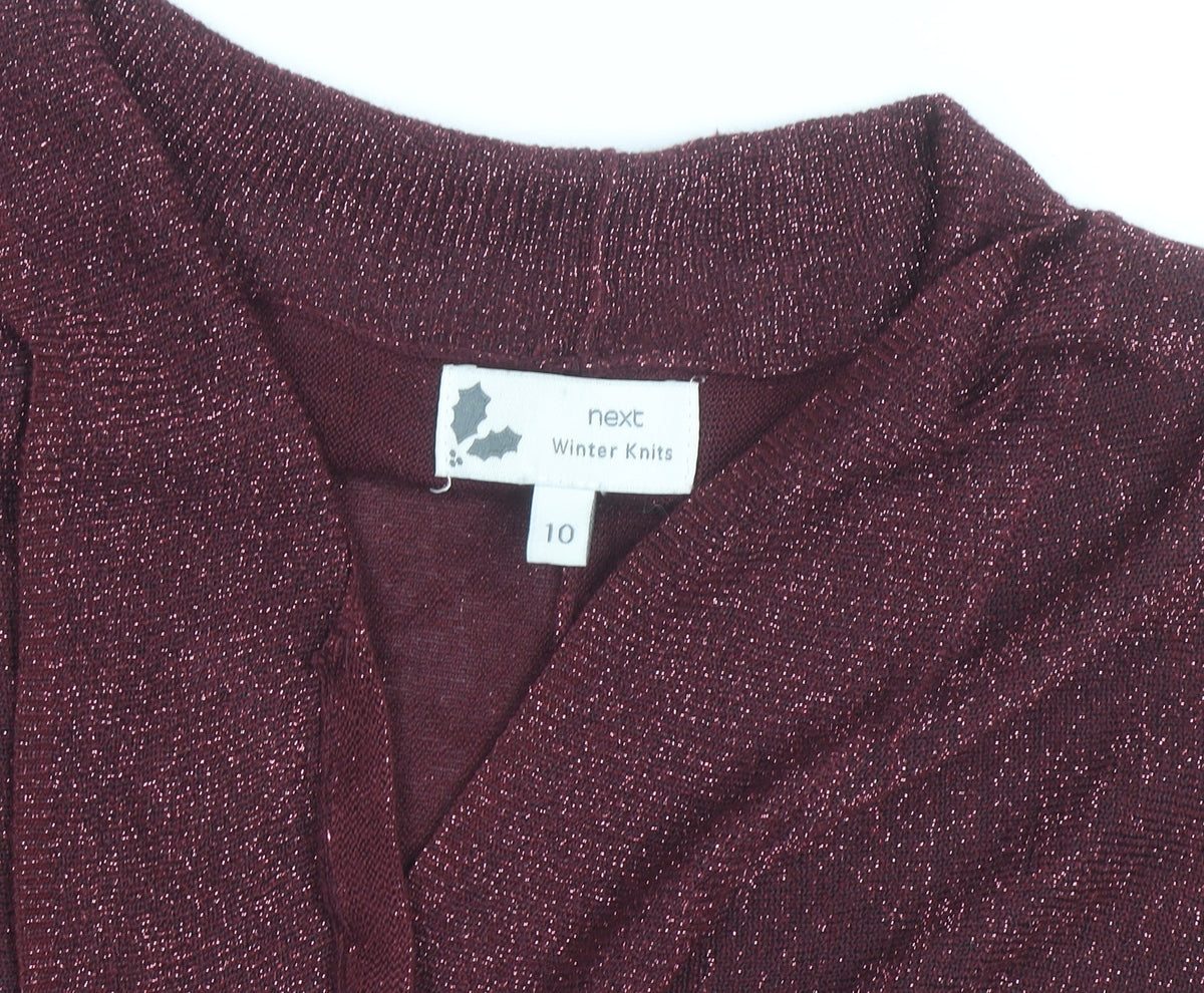 Next Women's Red Glitter Knit Shrug Jumper Size 10 V-Neck Winter